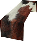 Cow Skin Print Table Runner, Rustic Country Farmhouse Animal Fur Skin Western Farm Black Brown Cowhide Print Dinner Runner Table Decoration for Home Kitchen Dining 13x90in