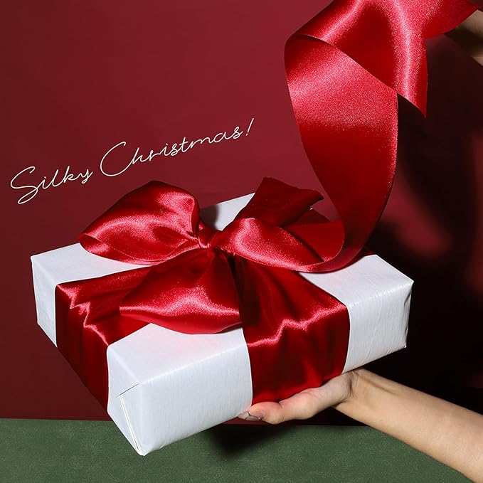 LaRibbons Red Satin Ribbon 4 Inch 10 Yards Christmas Ribbons Double Faced Luxury Burgundy Silk Ribbon for Gift Wrapping Flower Bouquets Bow Christmas Wedding Party Decoration