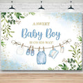 Sensfun Cute Clothes Baby Shower Backdrop for Boys A Sweet Baby Boy is On His Way Banner Greenery Eucalyptus Leaves Welcome Baby Boy Baby Shower Party Decorations Banner Photo Booth Props 8x6ft