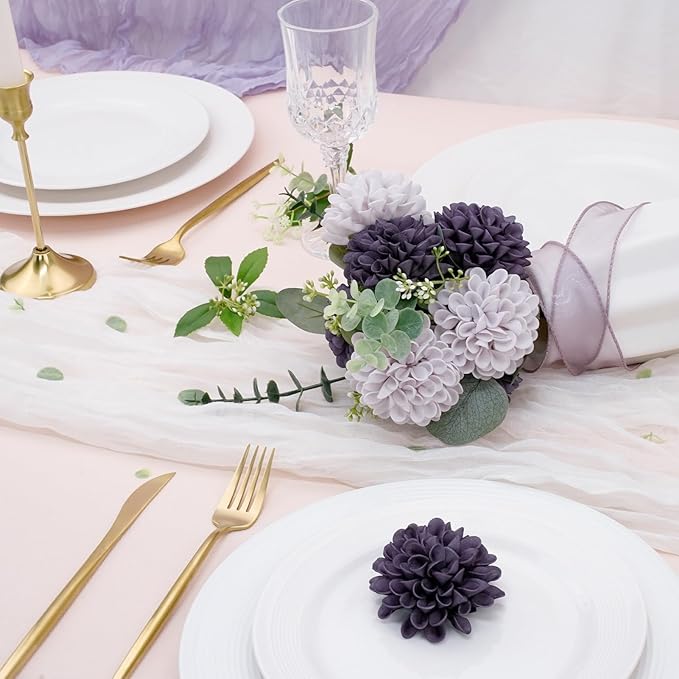 Artificial Flowers, 50pcs Realistic Artificial Rose for DIY Wedding Bouquets Centerpieces Arrangements, Dark Purple and Light Purple Dahlia Flowers with Stem for Bridal Shower Party Home Decorations