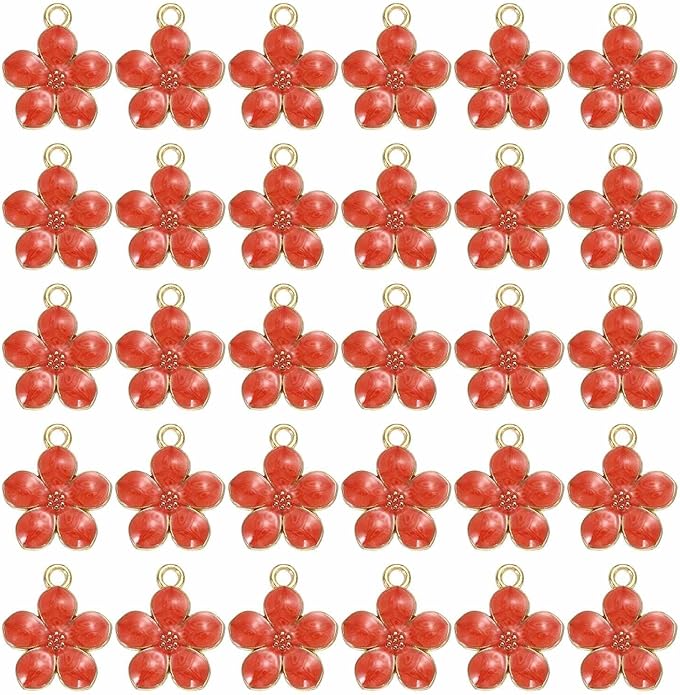 MECCANIXITY Enamel Charm Cherry Blossom Alloy Cute Small Flower Charm Gold Plated Pendant for Jewelry Making