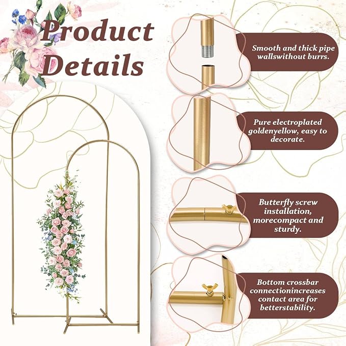 Arch Backdrop Stand for Party,5 FT,6 FT Metal Balloon Arch Stand,Gold Wedding Arch Stand for Birthday Ceremony,Baby Shower,Graduation Decoration