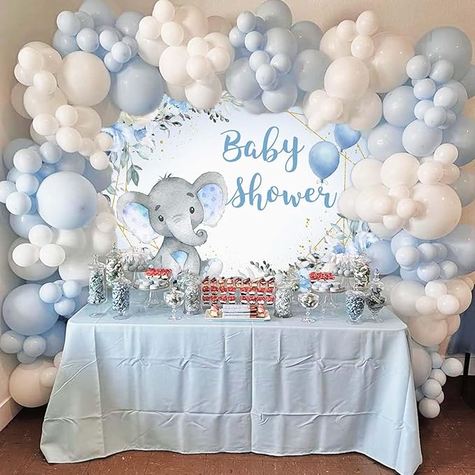 Elephant Baby Shower Backdrop Blue Flower It's A Boy Elephant Baby Shower Party Decorations Photography Background Little Peanut Cake Table Banner Photoshoot Supplies 7x5ft