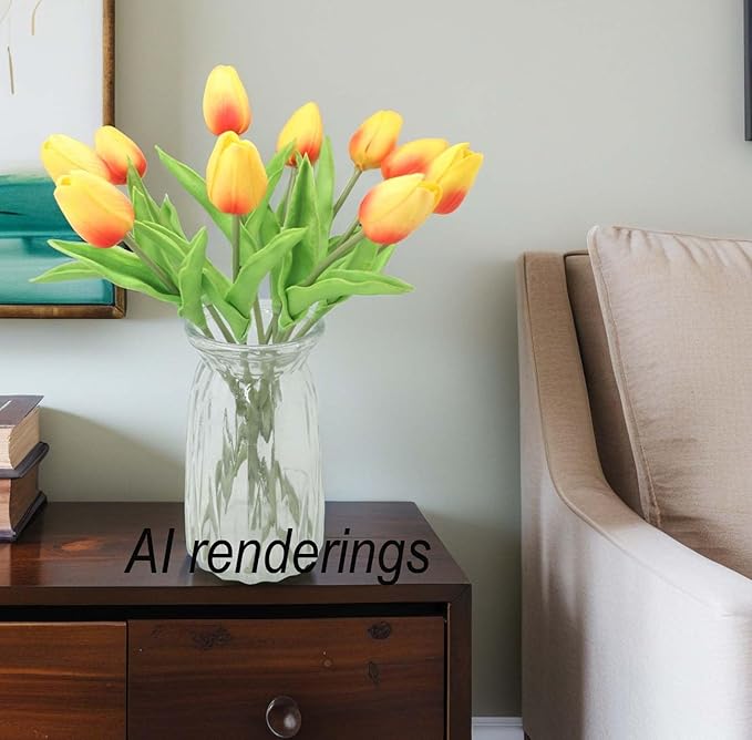 Artificial Flowers 10 Heads Mini Real Touch Artificial Tulip for Home Wedding Party Centerpiece Decoration (Orange)