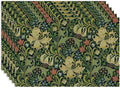 Vintage Floral Placemats Set of 6, William Morris Retro Boho Botanical Plant Place Mats, Heat Resistant Non Slip Cotton Linen Dining Table Mats for Home Kitchen Party 18x12 Inch