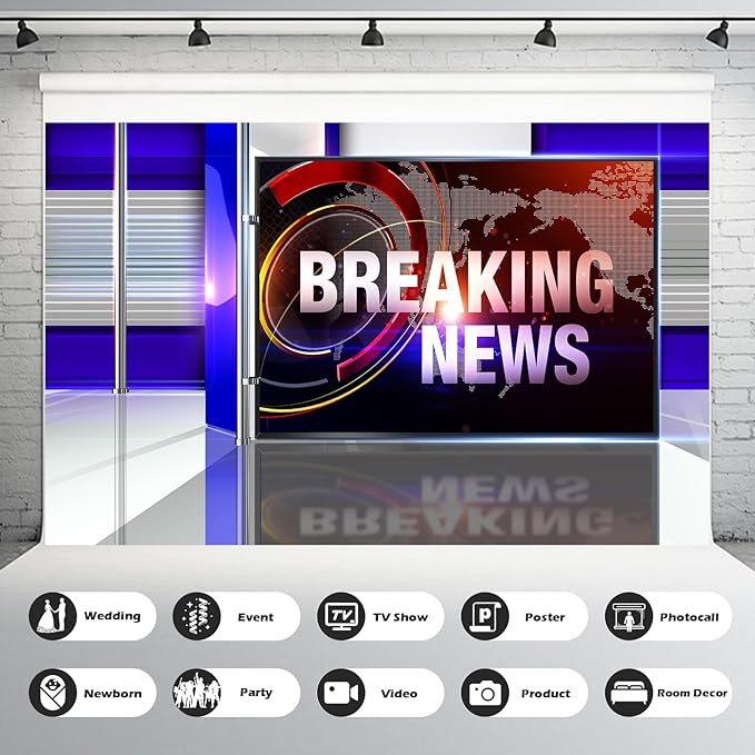 News Broadcast Hall Backdrop Studio TV Breaking News Background News Room Broadcasting Photography Background Program Record News Report Business Newsman Backdrop Kids Portrait Photo Props 8x6ft