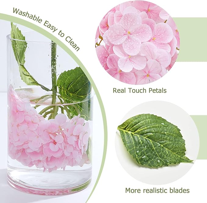 Waipfaru 21" Real Touch Hydrangea Artificial Flowers with Long Stem & Leaves, Full Latex Faux Hydrangea Flowers for Home Decor Party Floral Arrangements Wedding Bouquets Centerpieces(Pink, 3Pcs)