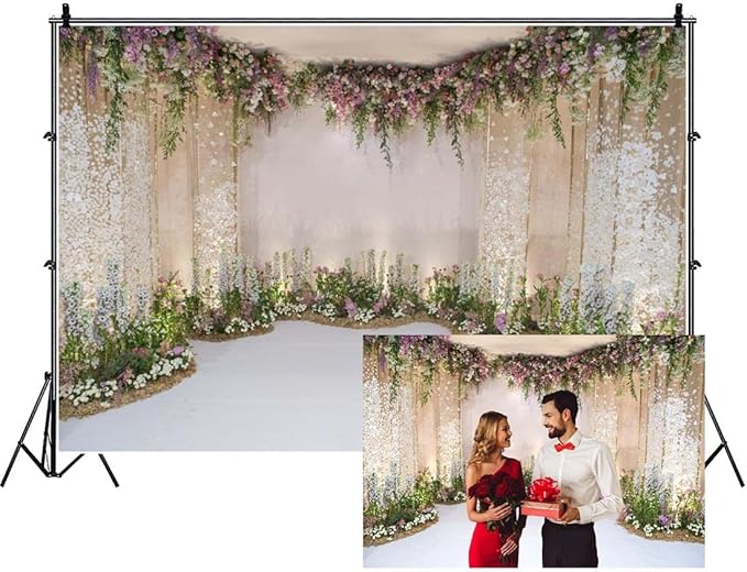 AOFOTO 12x8ft Arch for Wedding Ceremony Backdrop Interior Romantic Flower Canopy Archway Banner Photography Background Bride Girlfriend Lovers Fiancee Nuptial Decoration Studio Props Vinyl Wallpaper