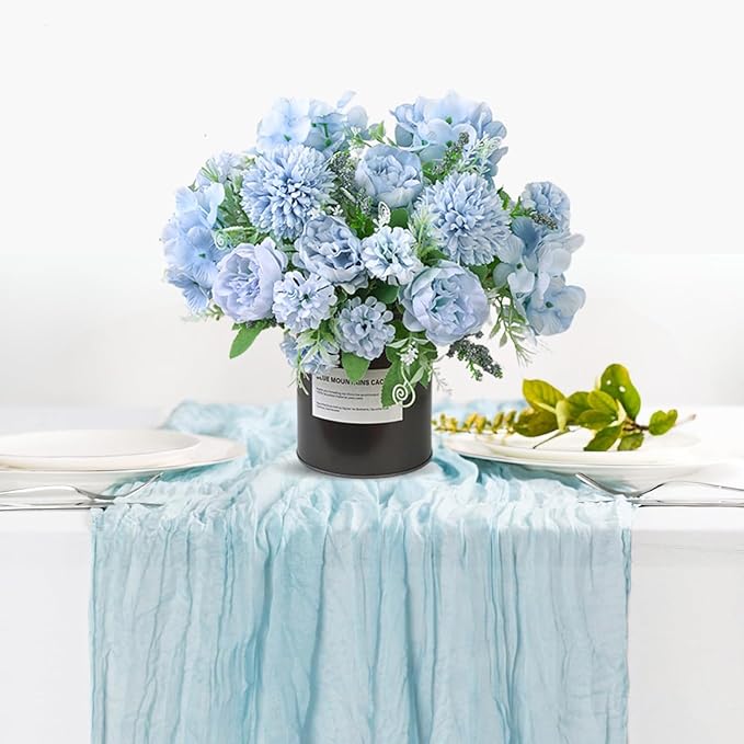 ASTRYAS Artificial Flowers, 4Pcs Blue Artificial Peonies Fake Peony Silk Hydrangeas for Decoration Faux Flower Arrangements for Home Decor Wedding Party (Light Blue)