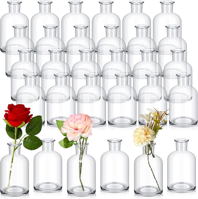 Lallisa 60 Pcs 4 Inches Small Glass Bud Vases Bulk Mini Flower Vases for Centerpieces Decorative Glass Bottles Vintage Rustic Decoration for Wedding Dining Table Home Decor