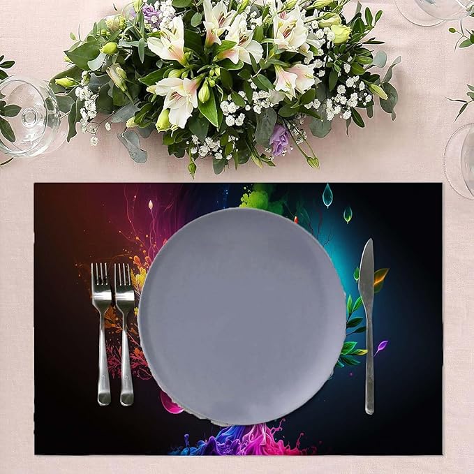 Placemats Set of 4 Abstract Colorful Tree Table Mats Linen Place Mats for Dining Kitchen Country Camp Farmhouse Decor 12x18 Inch