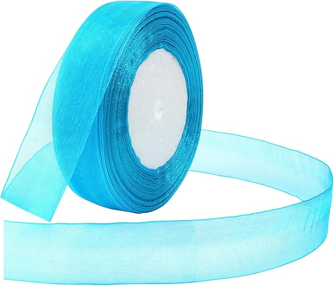 Turquoise Ribbon for Gift Wrapping 1 inch Sheer Organza Ribbon for Flower Bouquet Tulle Thin Chiffon Ribbons for Wedding Invitations Presents Decorations Crafts 50 Yards