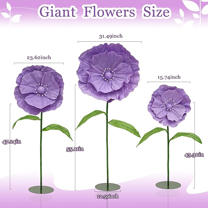 Giant Fake Flowers 5.77FT - Light Purple Large Paper Flowers 3D Artificial Floral Wedding Decorations for Birthday Party Outdoor Banquet Event Home Backdrop Decor