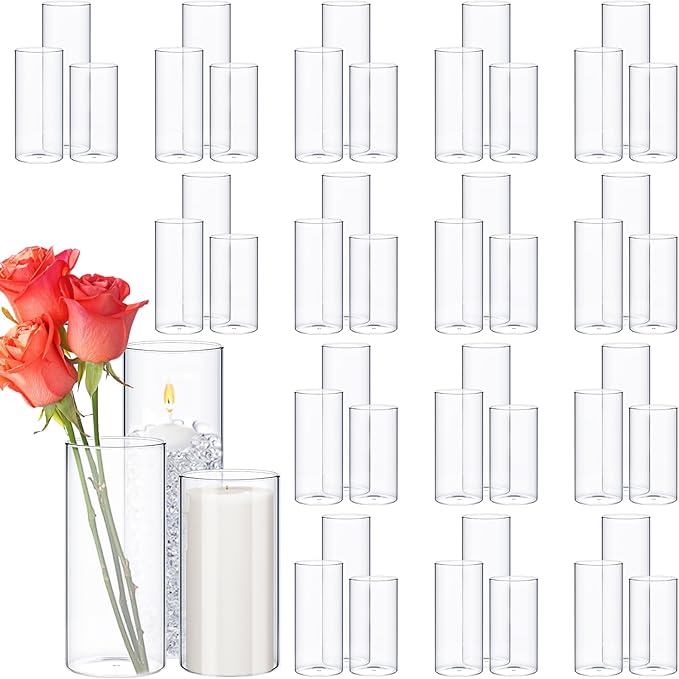 48 Pcs Cylinder Vases Set for Centerpieces, 6/8/10 Inch Tall Clear Glass Vase, Hurricane Floating Candle Holder for Wedding Table Decor, 2.5''/2.7''/3.3''' Diameter (3.3'' X 5.9'',7.9'',9.8'')