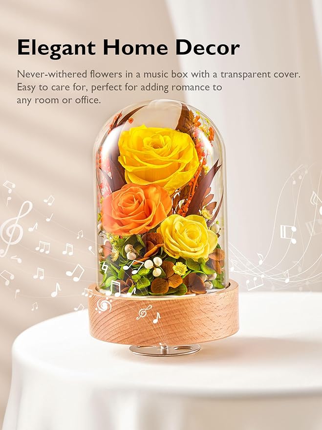 Eterfield Flowers for Delivery Prime, Christmas Preserved Roses Gifts for Women - Forever Flower in Glass Dome Birthday Gifts for Mom Wife Grandma Her Valentine’s Day (Yellow, Cylindrical)