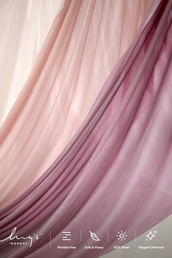 Ling's Moment Wedding Arch Draping Fabric 3 Panels 20Ft Chiffon Fabric,Sheer Draping Fabic for Wedding Arrangement Ceremony Reception Backdrop Party Swag Home Decor (Dusty Rose & Mauve & Blush)