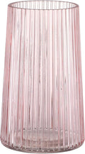 Pink Glass Vase for Flower, Flower Vase for Bouquet, Modern Glass Vases, Ribbed Vases for Living Room, Bedroom, Dining Table, Office, Wedding, Centerpieces, 8 Inches