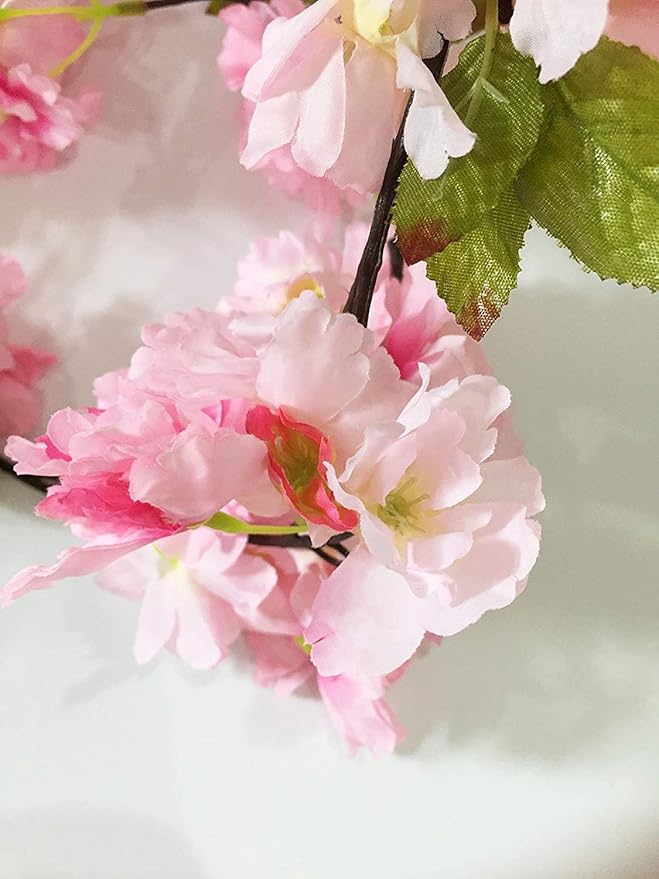 Artificial Cherry Blossom Vine Hanging Plants Faux Sakura Garland Fake Oriental Cherry Wreath Artificial Flower 5.8 FT Light Pink