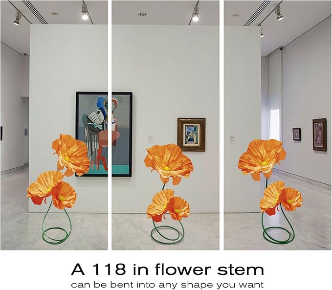 Artificial Paper Flower Decoration, Artificial Fake Flowers with Stems, for Wedding Background Decor, Shop Window Display,Photography Props, Banquet, Centerpieces 3 Pack (Orange)