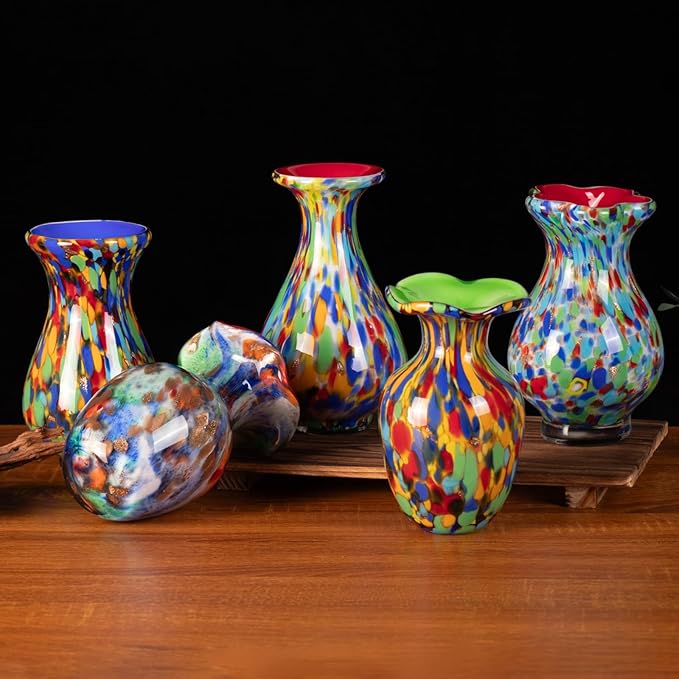KAMMAK Colored Glass Vase, Beautiful Hand Blown Decorative Vase, Modern Art Vase for Flower Mantle Dining Table Centerpiece, Entryway Living Room Wedding Decoration, FH017