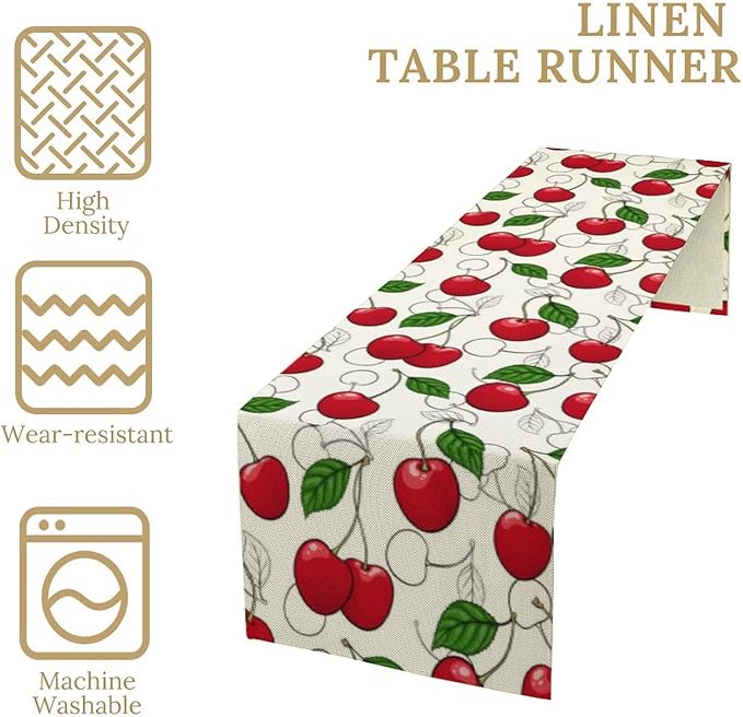 Red Cherry Table Runner,Spring Summer Fruit Tropical Birthday Party Decorations Dining Room Home Kitchen Table Decor 13 x 90In