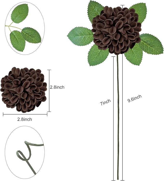 Artificial Flowers, 25pcs Brown Artificial Rose for DIY Wedding Bouquets Centerpieces Arrangements, Brown Rose and Dahlia Flowers with Stem for Bridal Shower Party Home Decorations