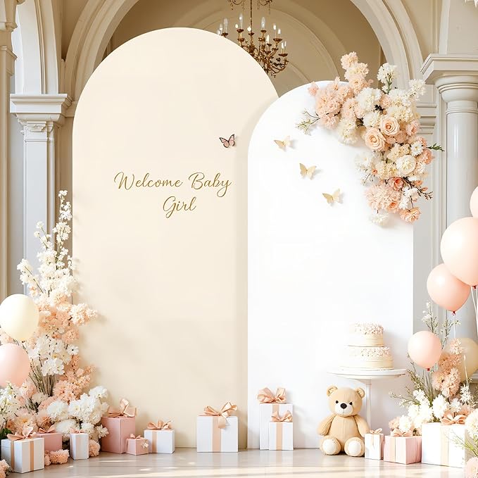 Beige White Arch Backdrop Cover Set of 2 Birthday Party Arch Covers 7.2 and 6ft Spandex Wedding Arch Covers Stretchy Backdrop Bridal Baby Shower Biege White Arch Stand Cover
