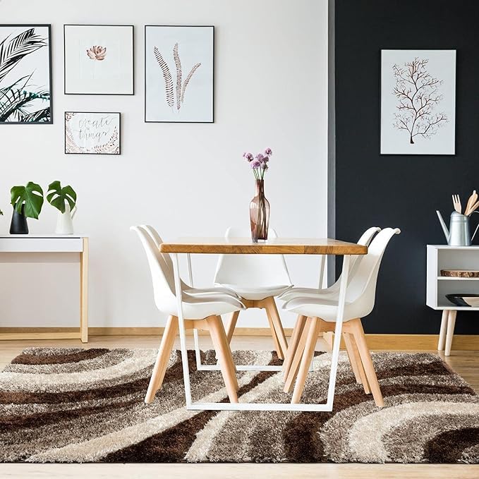 LUXE WEAVERS Lantanas Collection 7070 Brown 5x7 Modern Shag Geometric Area Rug