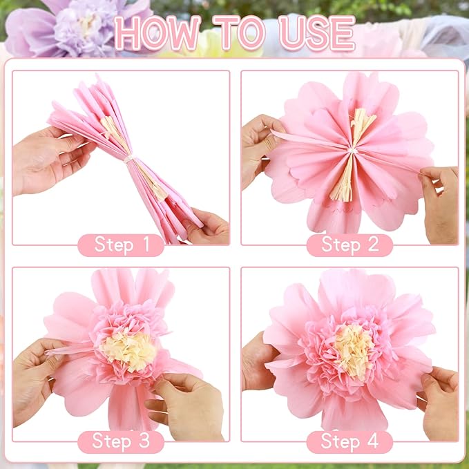 6PCS Pastel Paper Flowers Decorations Colorful Giant 12'' Crepe Tissue Paper Flowers Decorations Large Flowers for Wedding Birthday Baby Shower Classroom Wall Decor Supplies