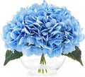 Hydrangea Fake Flowers in Vase, Silk Flowers in Vase with Faux Water for Home Decor Indoor (Blue)