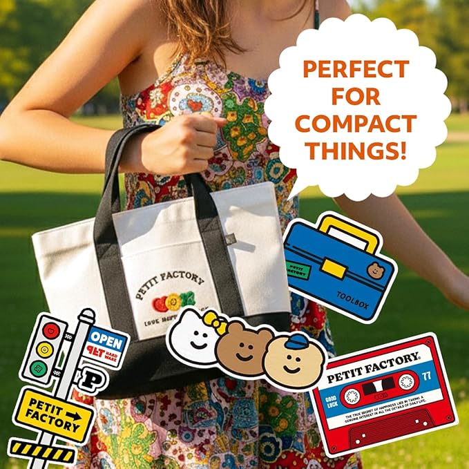 PETIT FACTORY Canvas Tote Bag 14.2"(W) × 9.1"(H) × 3.9"(D), Great for DIY Painting or Decoration, Tote Bags for Women Canvas with Pockets & Keyring Hooks