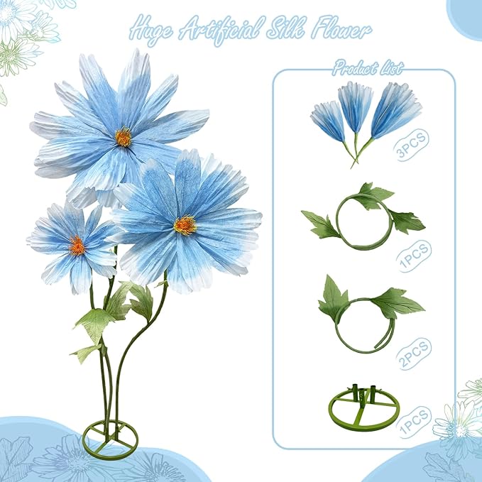 Large Daisy Flower Artificials for Decoration, 6.1ft Giant Daisies Spring Artificial Paper Flowers, Wedding Reception Essential Party Banquet Background Decor, Indoor outdoor Home Decor 3Pcs(Blue)