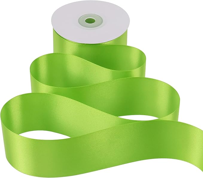 MEEDEE Lime Satin Ribbon 2 inch Lime Ribbon Double Faced Satin Ribbon by 25 Yards Lime Green Ribbon for Christmas Tree, Wreaths, Crafts, Satin Weddings, Flower Bouquet, Holiday Decorating