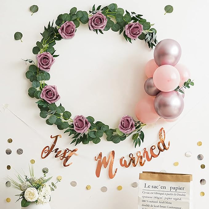 IPOPU Fake Roses,50PCS Rose Gold Flowers Artificial Glitter Roses with Stems for Crafts DIY Wedding Bouquet Home Party Decoration(Rose Gold)