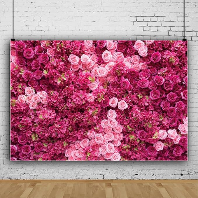 Hot Pink Red Rose Flower Backdrop Flower Wall Backdrop for Girls Woman Birthday Wedding Anniversary Bridal Shower Party Decorations Photo Booth Studio Props Vinyl 5x3ft