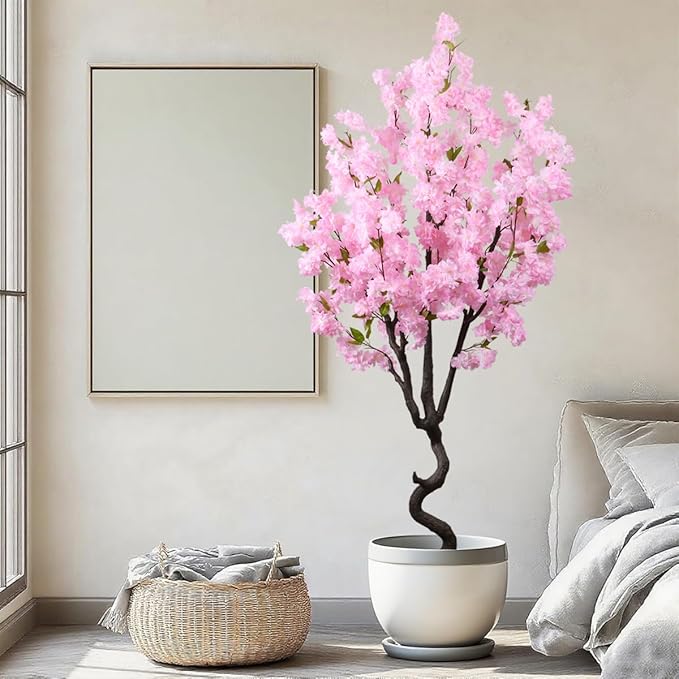 Artificial Cherry Blossom Tree Faux Flowering Tree Pink Decor Indoor for Home Room Decor Gift Christmas