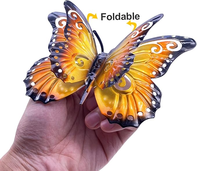 Metal Butterfly Wall Art Decor - 6.5" Outdoor Fence Decoration, Hanging for Garden Yard Living Room Bedroom Patio Balcony,Gift for Mom Dad Friends(4 Pack)