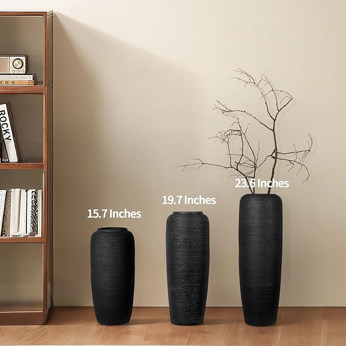 Large Rustic Ceramic Black Vase,15.7 Inch Tall Pottery Farmhouse Decor Floor Vase Vintage Flower Vases for Home Living Room Entryway Table Centerpiece Decor,Terracotta Vases,Wedding Gift