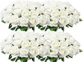 Wondrus Bulk Artificial Flowers 100 PCS, Fake Velvet Silk White Roses with Long Stems Realistic Bouquet for Wedding Centerpieces, Faux Arrangement for Home Table Decor