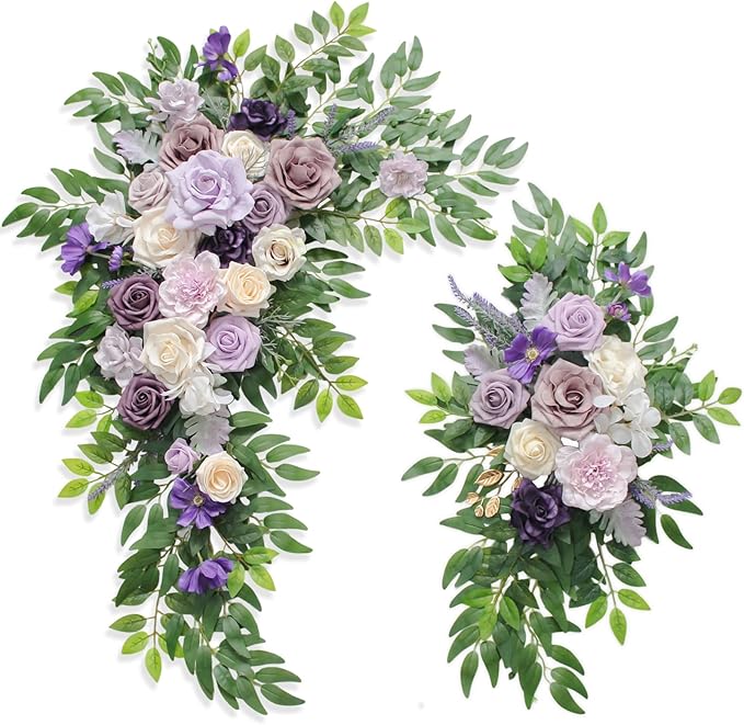 Wedding Arch, Artificial Flowers, Wedding Decor with Drapes (Set of 4)，Be Suited to Banquet, Party, Wedding Decor Ceremony and Background Decoration (Purple)