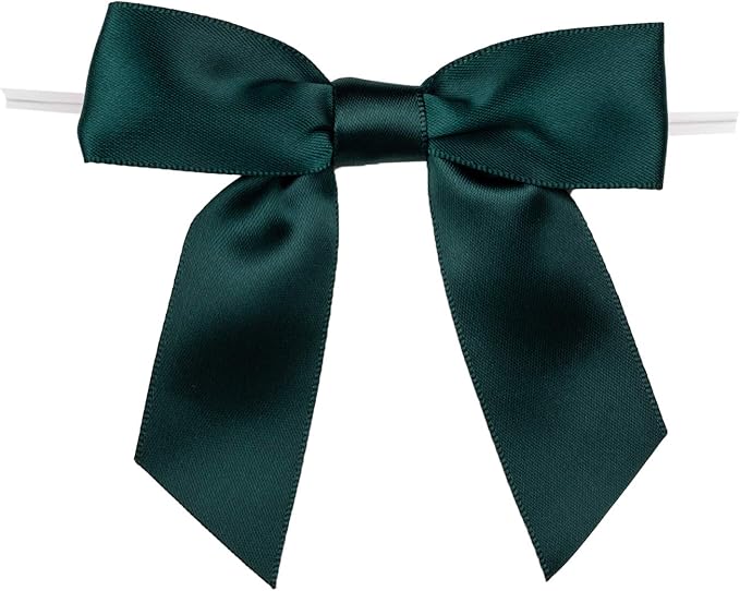 7Rainbows 30pcs Boutique 3.5" Dark Green Satin Ribbon Twist Tie Bows for Tying Up Packages Gift Wrapping