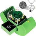 Gifts for Mom from Daughter and Son, Unique Mother Birthday Gift Idea, Preserved Green Real Roses with I Love You in 100 Languages Mom Necklace, Cool Present to Mother Mama-Green