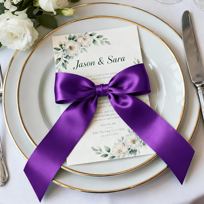 1-1/2" x 100 Yards Satin Ribbon - Wide Silk Purple Ribbon with Spool - Ideal for Gift Wrapping, Floral Bouquets, Crafts, Wedding Party Decorations, Christmas and Sewing Projects