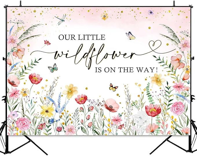 Sensfun Wildflower Baby Shower Backdrop A Little Wildflower is On The Way Baby Shower Decorations Pink Floral She is a Wildflower Baby Girl Party Photography Background Photo Booth Props 7x5ft