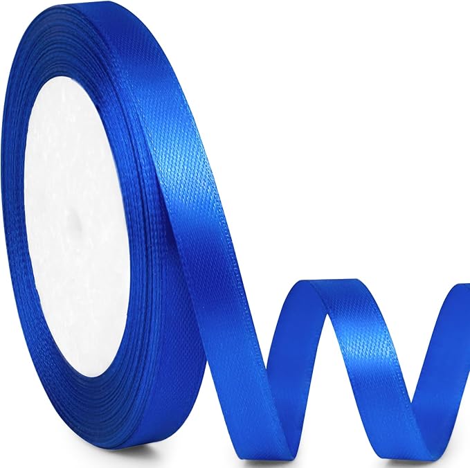 3/8" x 25 Yards Satin Ribbon, Royal Blue Silk Ribbon Ideal for Gift Wrapping, Floral Bouquets, Crafts, Wedding Party Decorations, Christmas and Sewing Projects