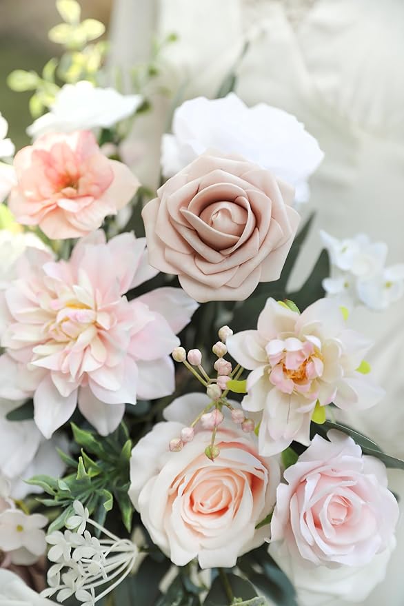 Artificial Flowers Roses Fake Flowers with Stems Pink Dahlia Artificial Flowers for DIY Bridal Bouquets Faux Flowers Centerpieces for Table Home Decor