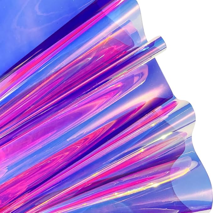 ONEART | 16 Gauge Holographic Iridescent Plastic Vinyl, 16"x54" Transparent Vinyl Fabric-Pink