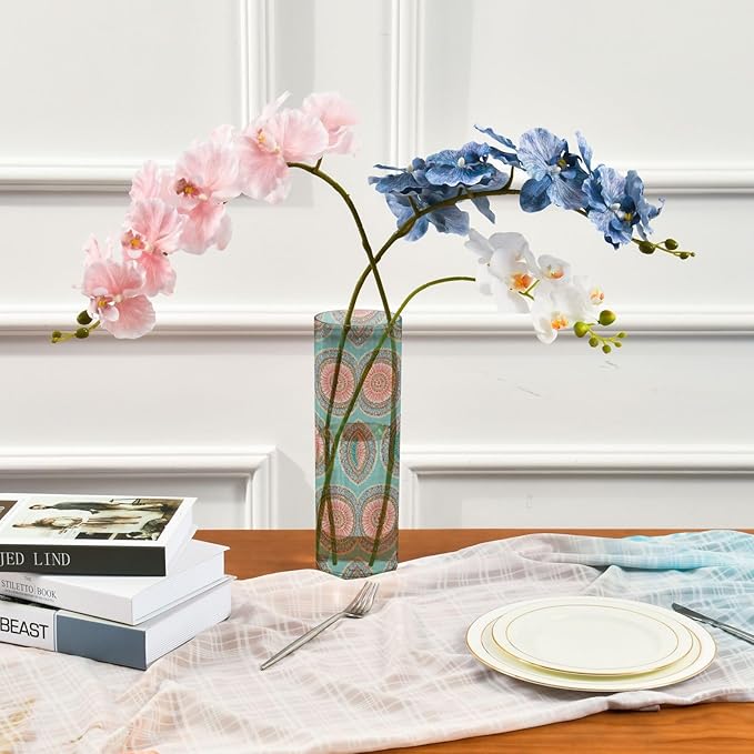xmyzcd Boho Turquoise and Coral Vase Cylinder Vases Clear Plastic Flower Vase Easy to Clean for Centerpieces Homes, Offices, Kitchens