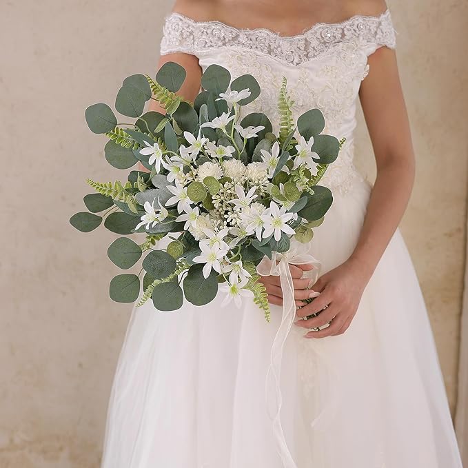 VIERENA Artificial Greenery Stems Box Set(Pack of 65pcs) with 8 Kinds of Faux Plants and Fake Flowers for DIY Wedding Bouquet Table Centerpieces and Floral Arrangement (Beige&Dusty Green)