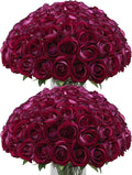 LFF 50Pcs Fake Purple Red Roses Artificial Flowers with Long Stems, Realistic Silk Faux Roses in Bulk, Wedding Bouquet, DIY Floral Arrangement for Home/Wedding/Proposal Ceremony Decoration(Purple Red)